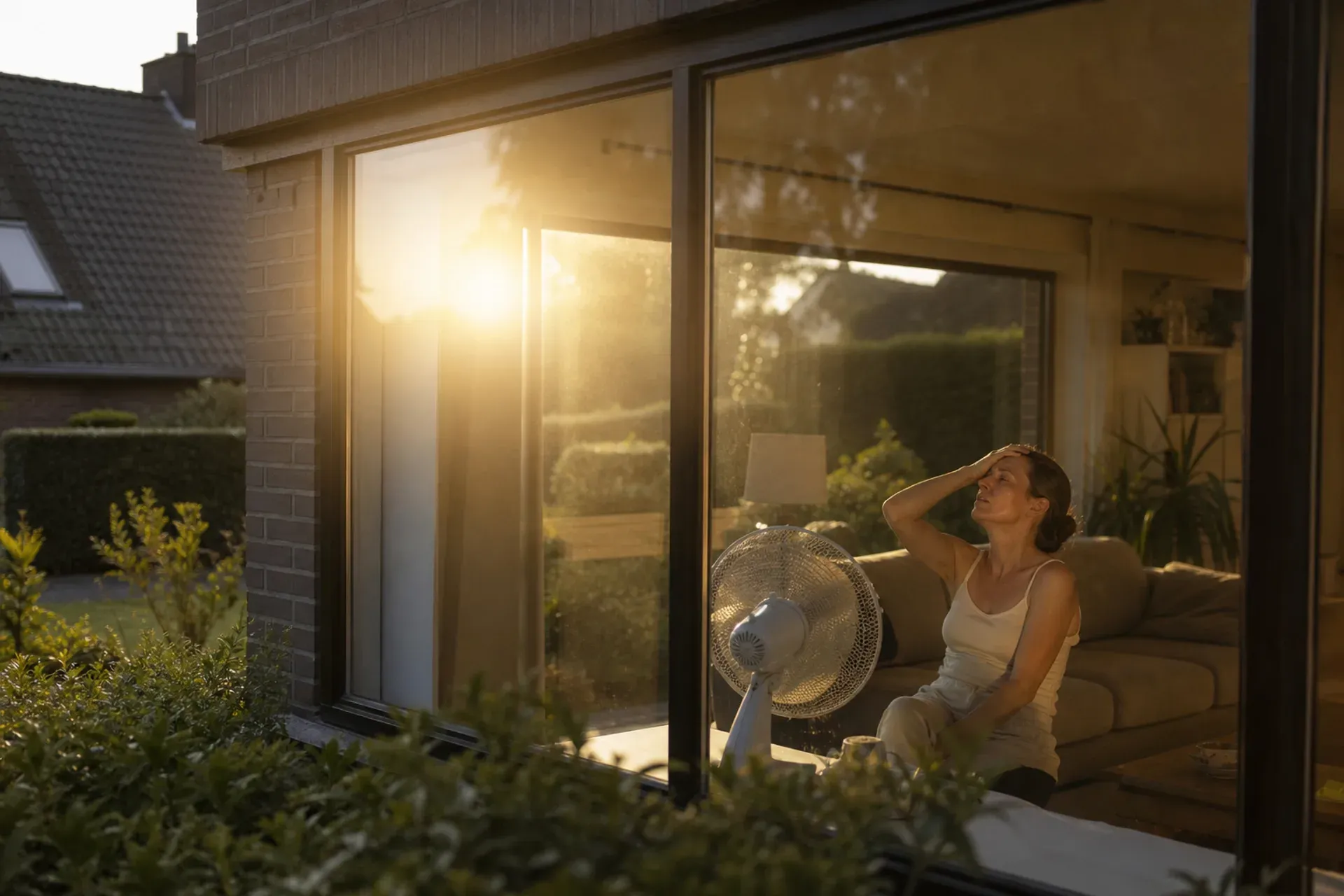 Baie vitrée exposée au soleil — surchauffe intérieure estivale